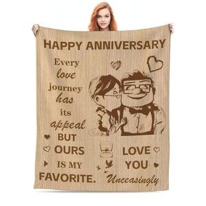 Disney Pixar Up "Carl & Ellie" Happy Anniversary 60" x 50" Throw Blanket *NEW*